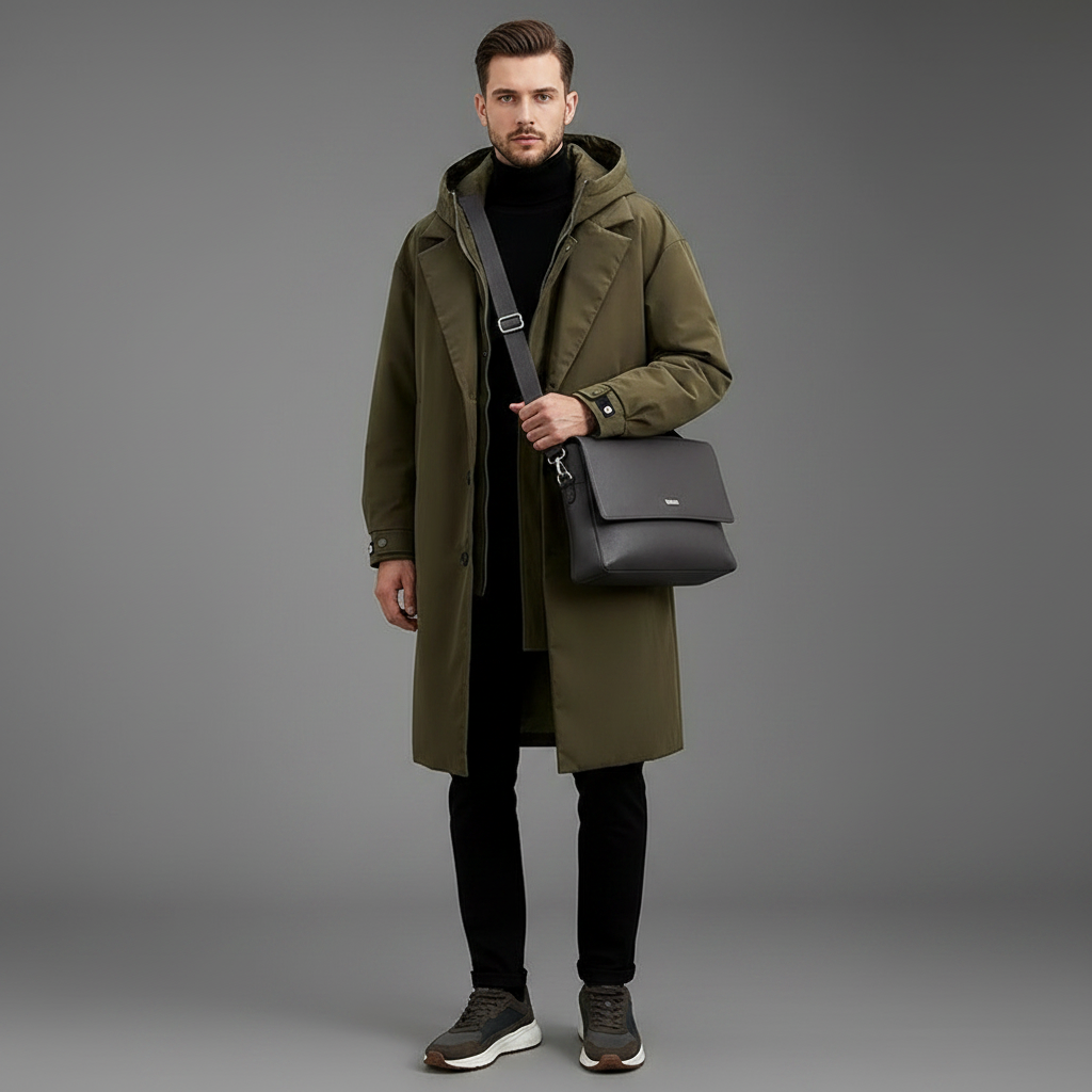 Men's Waterproof Puffer Trench Coat | Long Hooded Jacket