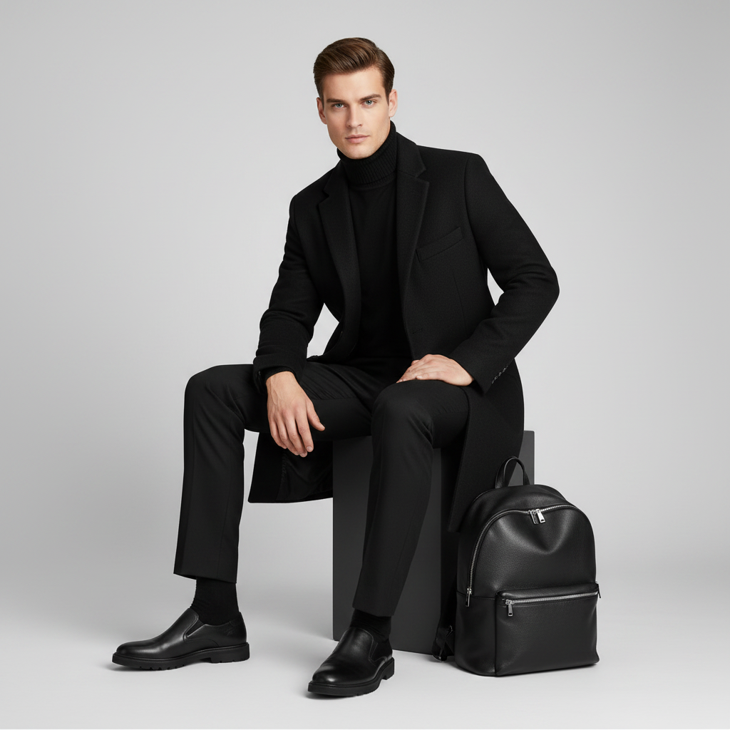 Men's Long Overcoat | Stylish Notched Lapel Design
