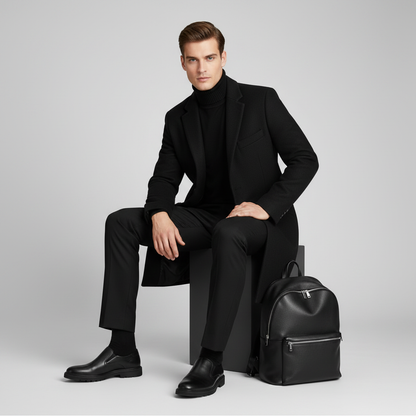 Men's Long Overcoat | Stylish Notched Lapel Design