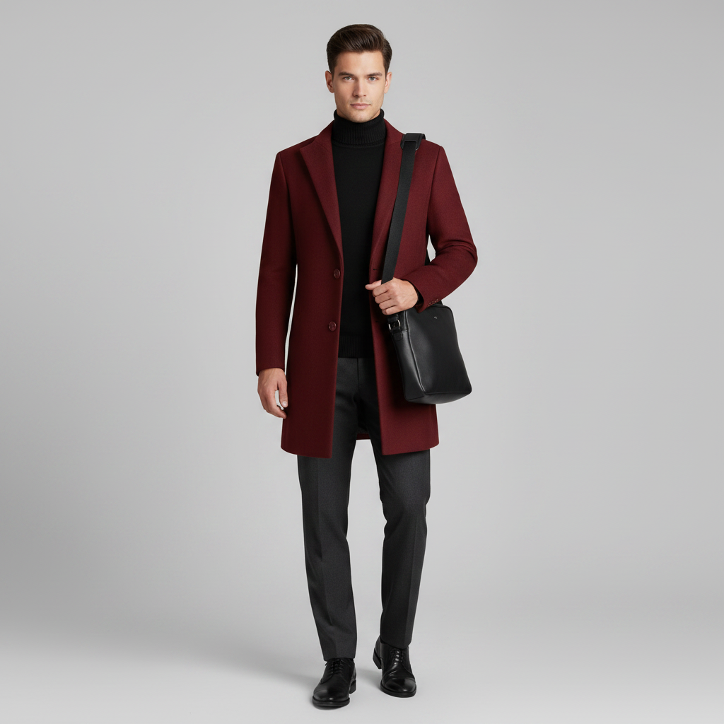 Men's Long Overcoat | Stylish Notched Lapel Design