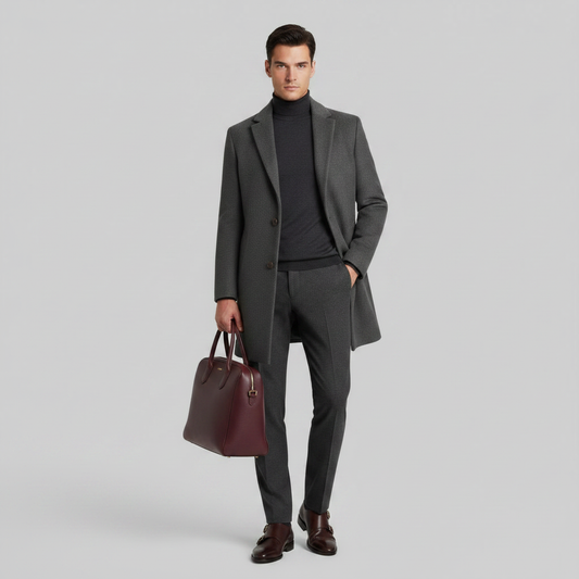 Men's Long Overcoat | Stylish Notched Lapel Design