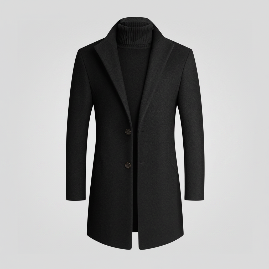 Men's Long Overcoat | Stylish Notched Lapel Design