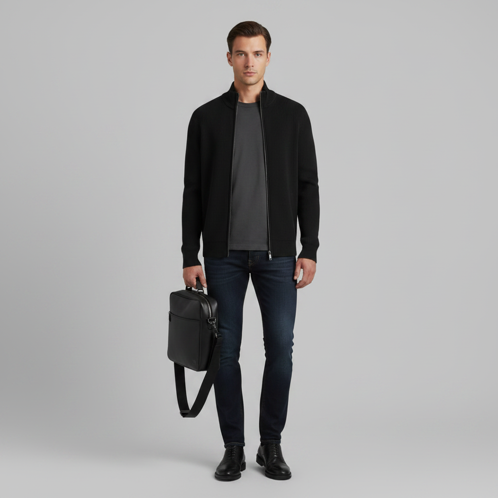 Men's Zip Up Cardigan | Slim Fit Ribbed Knit Sweater