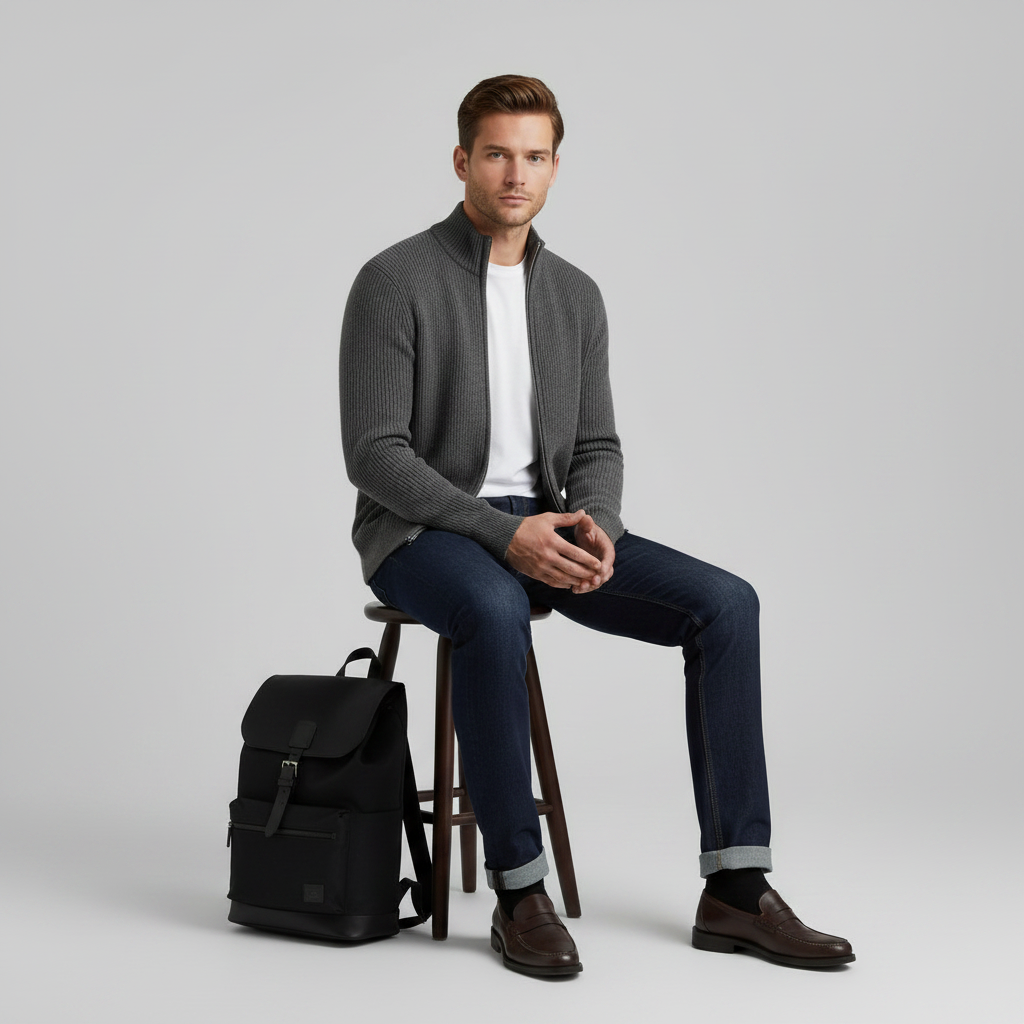 Men's Zip Up Cardigan | Slim Fit Ribbed Knit Sweater