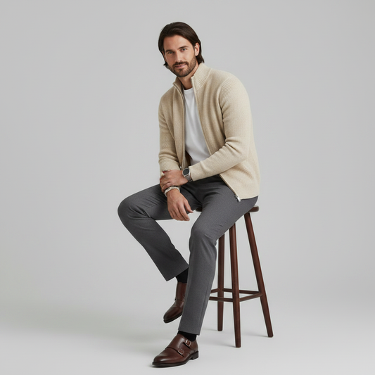 Men's Zip Up Cardigan | Slim Fit Ribbed Knit Sweater