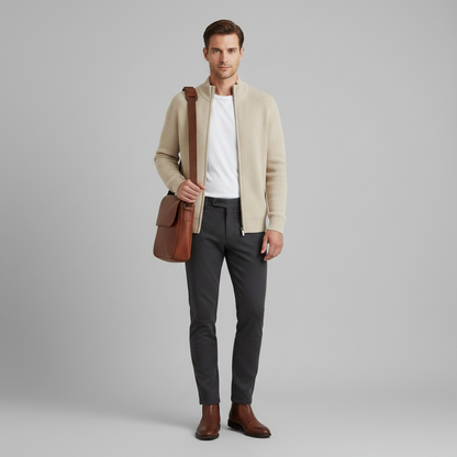 Men's Zip Up Cardigan | Slim Fit Ribbed Knit Sweater